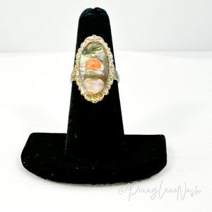 Vintage Green & Orange Pearl Stone Oval Ring